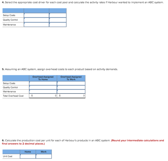 4. Select the appropriate cost driver for each cost pool and calculate the activity rates if Harbour wanted to implement an A