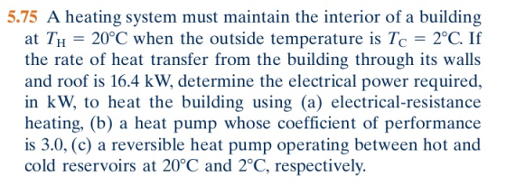 Image for 5.75 A heating system must maintain the interior of a building at TH = 20 degree C when the outside temperatur