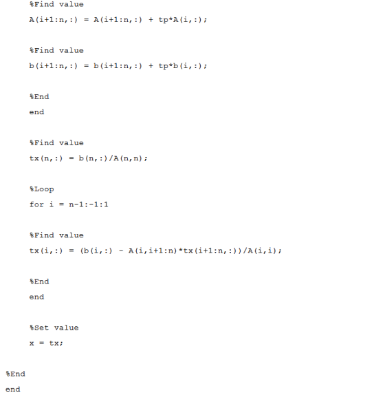 %Find value %Find value %End end %Find value tx (n, :) %Loop for i = n-1:-1:1 %Find value %End end set value %End