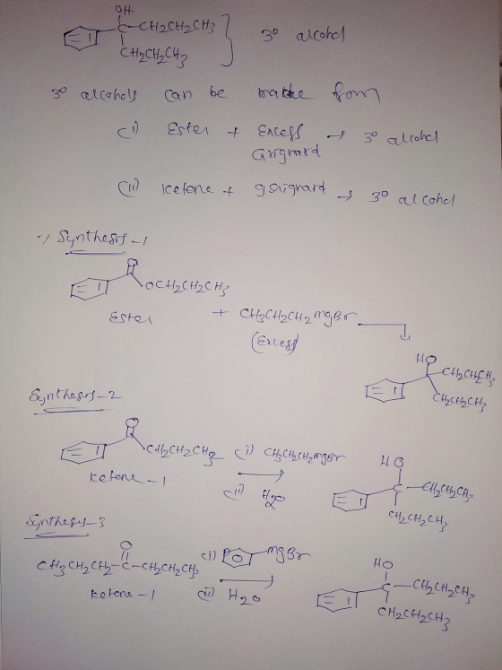 OH 3o alcohd E-CH2 CH₂ CH3 ] CHycH, C4 alcohols can be ( Ester & 3 made Excess from as 80 alcohol Grignard (11) Icetone of go