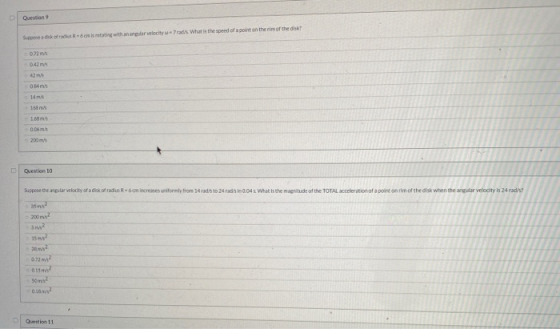 Question Seekord on setting with ananar velocity Trade What is the speed of a point on the rim of the dat 0.72 ms 0.42ms B4m