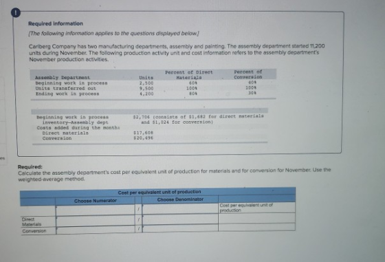 Required Information (The following information applies to the questions displayed below) Carlberg Company has two manufactur