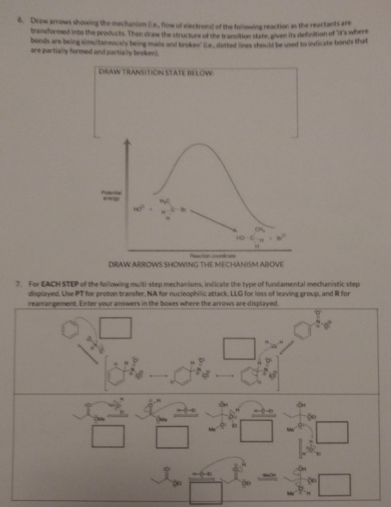 Dowarows showing the mechanism nowotections of the following reaction transformed into the products. Then draw the structure