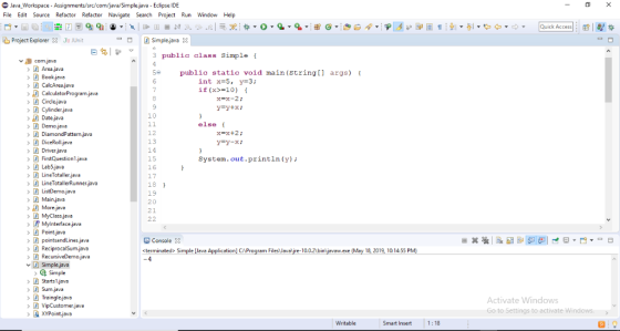 Java workspace-Assignments /src/com/java/Simple.java-Eclipse DE File Edit Source Refactor RefactrNavigate Search Project Run