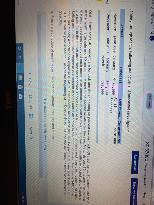 (Chapters 1,4,5) Submitted 80.37/100 Total points awarded Help E Explanation Show my answers January through March. Following