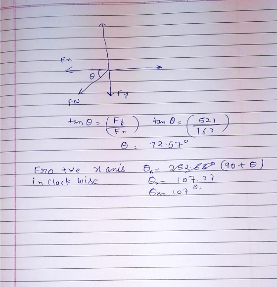 < ty tan o = (FI tom o 521 163 72.67° Foro twe a anis in clock wise On = 252.68 (9oto) 107.3 Oxt 107 O or