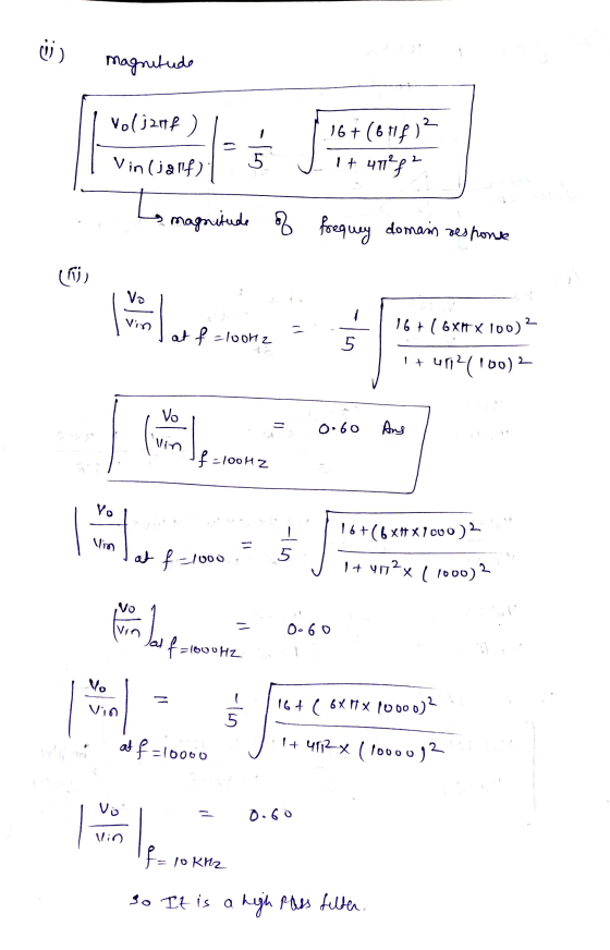 E: magnitude volj2nf ) 16+(6112 GJ- Vin(jarf) 1+ 41²f² magnitude of frequey domain response Cini va Vin 16+1 GXFT X 100)? ul