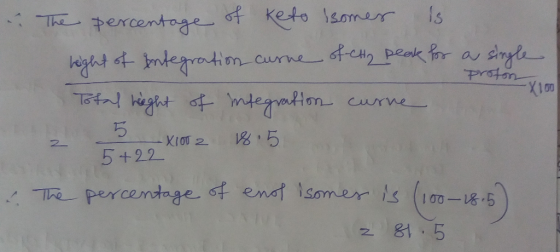 The percentage of keto Isomer is height of integration curve of Chy peak for O Total height of integration curve a single pro