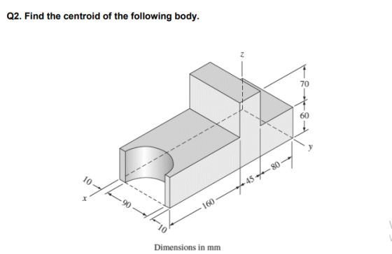 Q2. Find the centroid of the following body. 70 60 Dimensions in mm