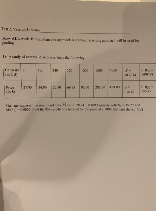 Test 2, Version 1: Name Show AL grading. L work. If more than one approach is shown, the wrong approach will be used for A st
