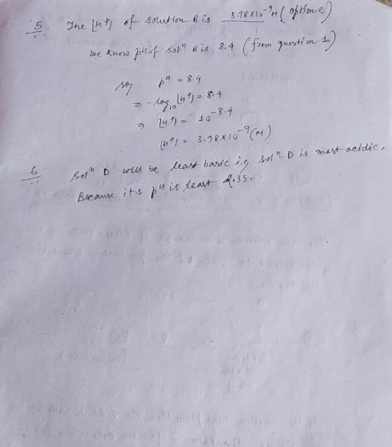 5 The (f) of solution bis 3.98110 loption e) we know plof sot bis, 8.4 (from questions se u = 8.4 & & log (ht) = 8.4 1nt 10-