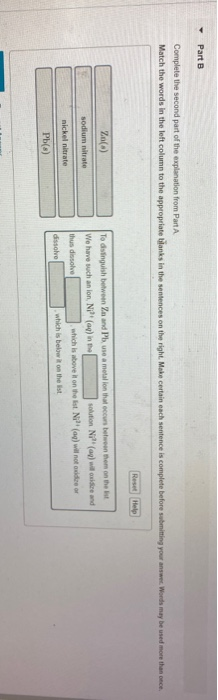 Part B Complete the second part of the explanation from Part A Match the words in the left column to the appropriate blanks i