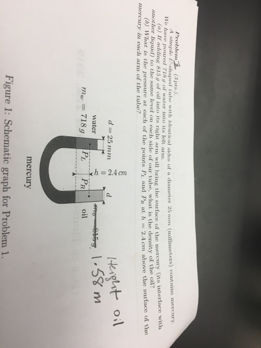 Problem z (3 pts.). mm (millimeters) contains mercury. A simple U-shaped tube with identical sides of a diameter 25 mm (milli