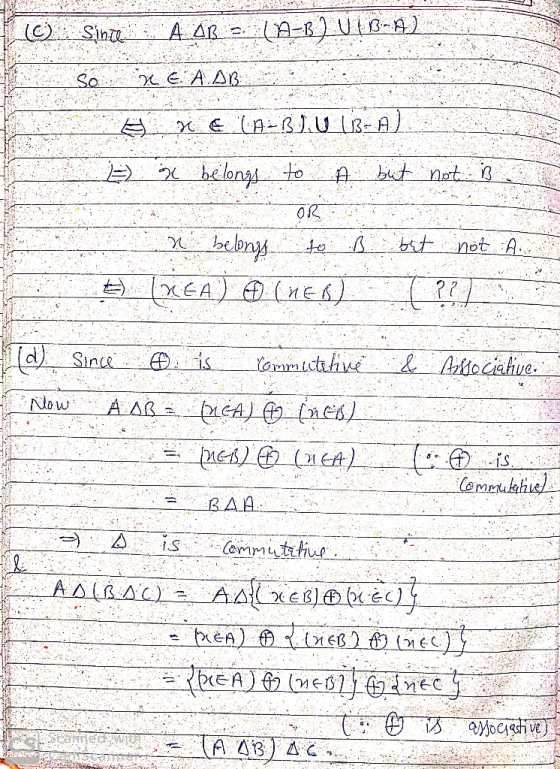 . © Sintes. A 4B = (A-B2 U1B-A) so X e AAB e r E (ABJU L-A) A 1 x belongs to a but not is OR n belongs to B but not 5. (XGA)