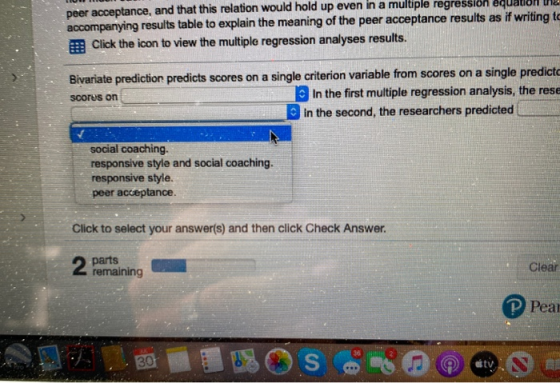 peer acceptance, and that this relation would hold up even in a multiple regression accompanying results table to explain the