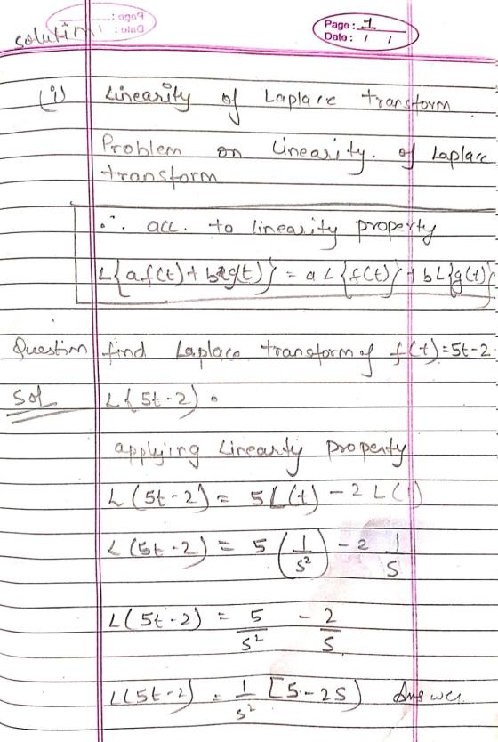 .: 9909 : ioc Pago: 1 solution Dato: 1 1 Problem w crearity of Laplace transform linearity of Laplace transform to linearity
