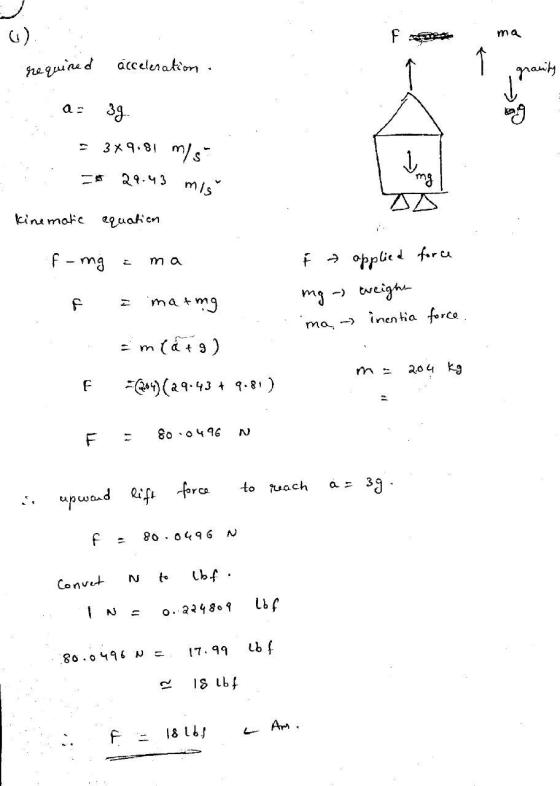 ma accelenatio requined a: 39.8 m/s = २१-५3 m/s kinamoic aguahen f ma Faplie for ca ma tweigh mamg ma inen tia force m (d9) d