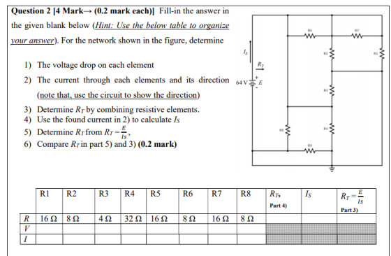 Question 2 [4 Mark (0.2 mark each)] Fill-in the answer in the given blank below (Hint: Use the below table to organize your a