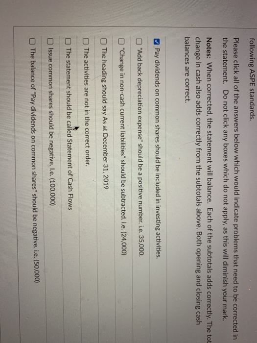 following ASPE standards. Please click all of the answers below which would indicate problems that need to be corrected in th