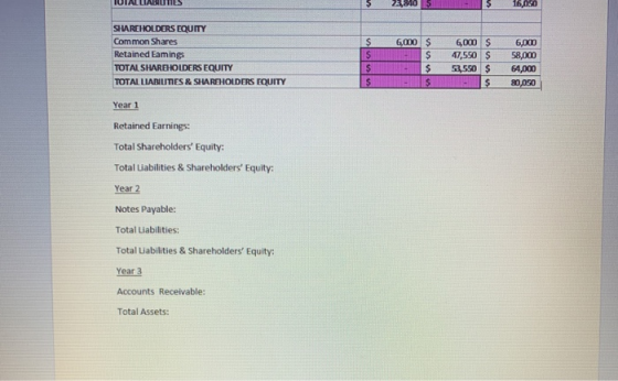 22,80 $ 16,050 SHAREHOLDERS EQUITY Common Shares Retained Eaming TOTAL SHAREHOLDERS EQUITY TOTAL LIABILITIES & SHAREHOLDERS E