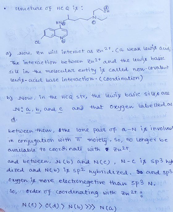 o structure of He Q is: Ná HO con as wow, zu will interact as zu 2t . ca weak Lewis acid) The interaction between Zn2+ and th