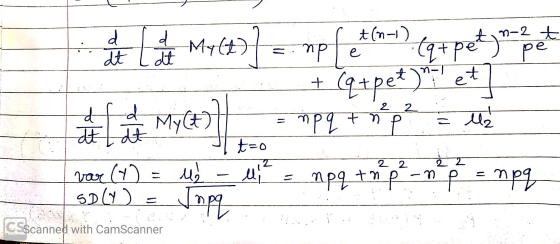 late Myft)] = np fet (n=v> (q+pet you get + Cq+pet)*7et] 1 - 2 : 2 = np q tnpe e le at lat Ji tro var (Y) = lé - l = npq tn