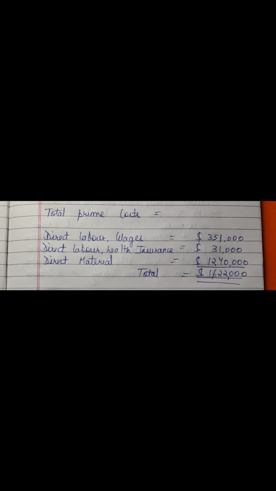 to Total prime Carte mu Direct Labout, Wages t = Direct labour health Insurance F Direct Materials and I Total $351,000 $ 31,