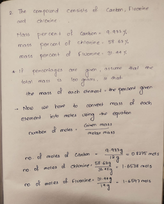 Carbon, Fluorine 2. The compound consists of chlorine . and Mass Carbon 9.933.9% chlorine - 58.63% mass percent of percent of