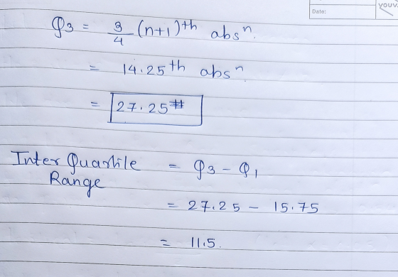 Your Dato: 83 3 (n+ith absn. 4 14.25th absn 27.25# Inter Quartile Range 93-Q, 1 27.25 – 15.75 1115