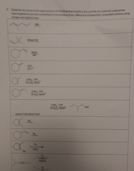 Account for any potential carbocation Draw the structure of the major product of the following reactions. Account for any pol