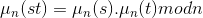 \mu _n(st)=\mu _n(s).\mu _n(t)modn