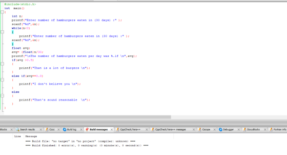 #include<stdio.h> int main() int n; printf (Enter number of hamburgers eaten in (30 days) : ); scanf(%d, &n); while (no)