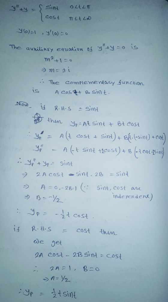 The aunik ar y equali on 05 yay20 is 2. The complementany iunction hun y At Sint Bi eost Cost S sint) +e sint 2 A cost a si