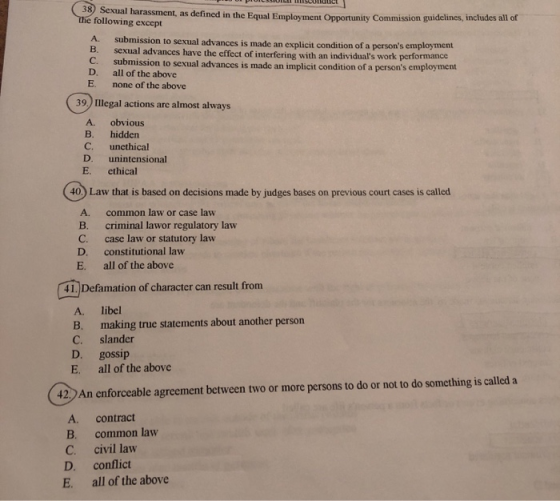 UI PUILLLILII Sconet (38) Sexual harassment, as defined in the Equal Employment Opportunity Commission guidelines, includes a