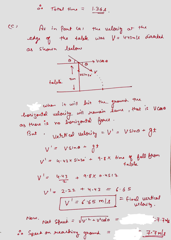 & Total time = 1.36s. cc. As in edge of as shown part cal the velocity at the the talk was v= 4:43mle directed below NA > Vco