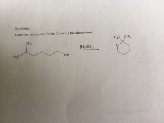 Question 3 Draw the mechanism for the following transformations: Нас снз CH3 H-SO Hс Он