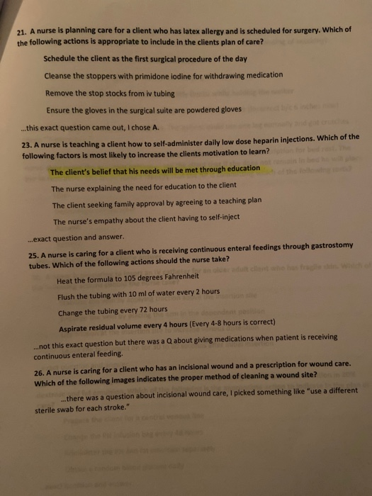 21. A nurse is planning care for a client who has latex allergy and is scheduled for surgery. Which of the following actions
