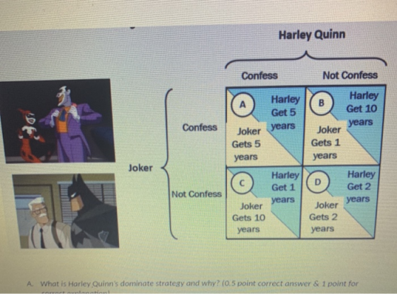 Harley Quinn Confess Not Confess Harley Get 5 years Confess Harley B Get 10 years Joker Gets 1 years Joker Gets 5 years Joker
