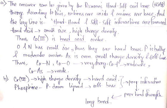 a> The answer can be given by the Pearsons Hand-Soff and bace (HSAB) theory. According to this, cohioms awo acids famions ar