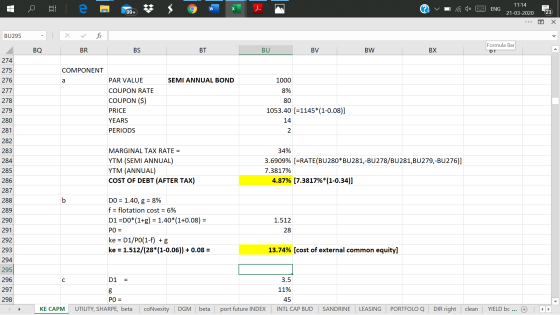 - 11:14 - W @v ra 1x 3 ENG _21-03-202023 ... o X BU295 X fx - BQ BR BS BT BU B V BW BX Formula Bar DY SEMI ANNUAL BOND 1000 8