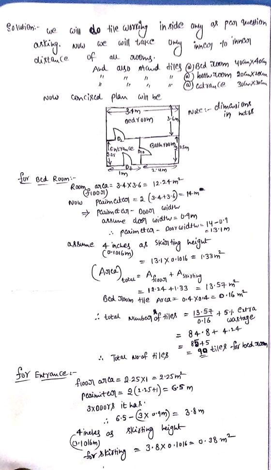 only al Now Watce- dimensions mitis Bilom D Bath yoom 2 2.5m DIO total number of tiles = 13.57 Solution:- will do tile workin