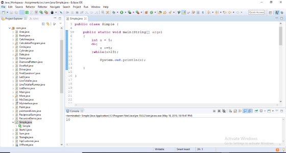 Java Workspace- Assignments/src/comjava/Simple java - Eclipse IDE File Edit Source Refactor RefactrNavigate Search Project Ru