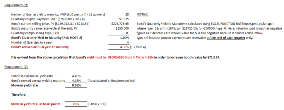 28 NOTE-2 Number of Quarters left to maturity, NPER [(10 years x 4) - 12 quarters] Quarterly coupon Payment, PMT IS250,000 x