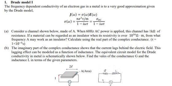 1. Drude model I The frequency dependent conductivity of an electron gas in a metal is to a very good approximation given by