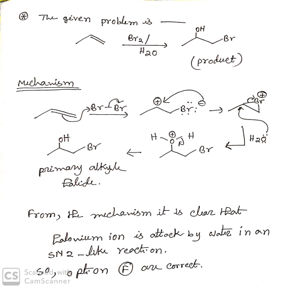 E The given problem is - A bra/s H2O or (product) Mechanism perfér, Lories are not ott Brce OH HOH Hao ~ Bra primary alkyle a