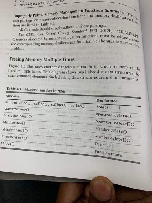 8 rp->-Register: // corre Improperly Paired Memory Management Functions Summary. The con rect pairings for memory allocation