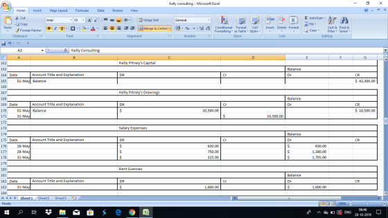 Kelly consulting - Microsoft Excel - X Home Insert Page Layout Formulas Data Review View Cut Copy Arial - General 1 Wrap Text