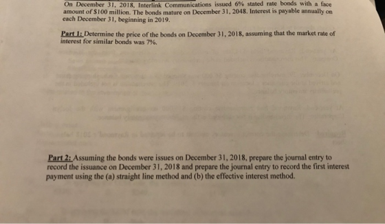 On December 31, 2018, Interlink Communications issued 6% stated rate bonds with a face amount of S100 million. The bonds matu