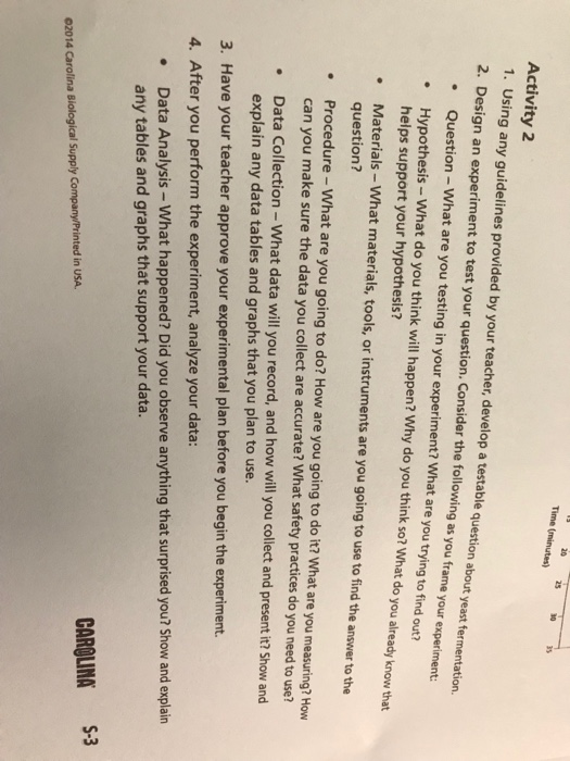 0 25. Time (minutes) 10 35 Activity 2 1. Using any guidelines provided by your teacher, develop a testable question about yea
