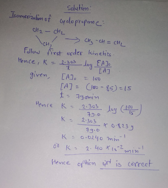 Solution CH ㄥ ellow st order kin etits LAT Hence K2303100 ST K 2-30 3 个0.823y - Hence opon o is catrect is cerrect